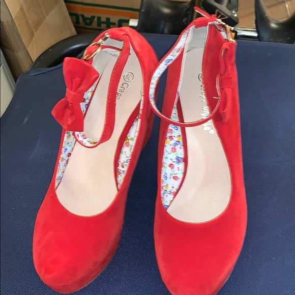 Reddish hot pink bow tie ankle strap slight flaws - Picture 2 of 9